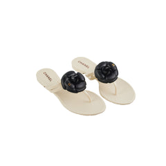Chanel Camelia Jelly Sandals (Beige/Black) Size 40