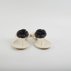 Chanel Camelia Jelly Sandals (Beige/Black) Size 40