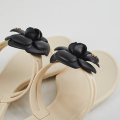 Chanel Camelia Jelly Sandals (Beige/Black) Size 40