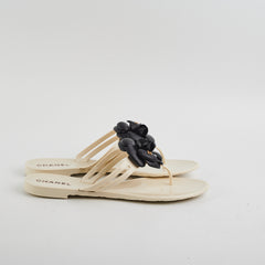 Chanel Camelia Jelly Sandals (Beige/Black) Size 40