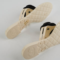Chanel Camelia Jelly Sandals (Beige/Black) Size 40