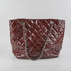 Chanel Quilted Patent Large Tote Bag Burgundy