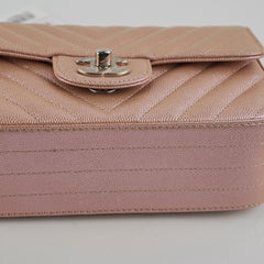 Chanel Mini Rectangular Chevron Caviar Rose Gold Iridescent