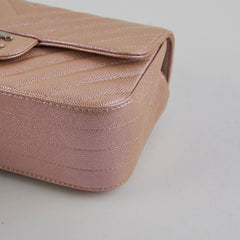 Chanel Mini Rectangular Chevron Caviar Rose Gold Iridescent