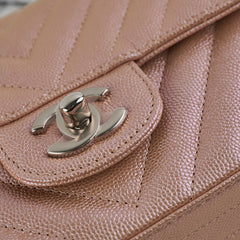 Chanel Mini Rectangular Chevron Caviar Rose Gold Iridescent