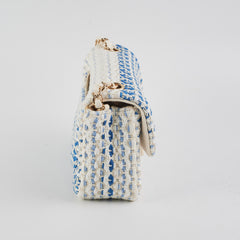 Chanel Mini Rectangular Tweed Flap Blue/White