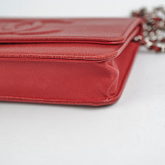 Chanel Coco Mark Caviar Red Wallet On Chain Woc
