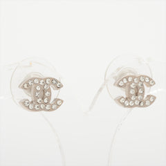 Chanel Coco Logo Rhinestone Silver Stud Earrings Costume Jewellery