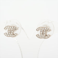 Chanel Coco Logo Rhinestone Silver Stud Earrings Costume Jewellery