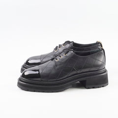 Chanel Quilted Leather Lace Up Loafers Black Size 40C