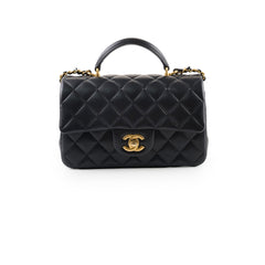 Chanel Lambskin Mini Rectangular Top Handle Bag Black Microchip