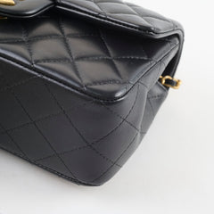 Chanel Lambskin Mini Rectangular Top Handle Bag Black Microchip