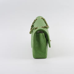 Chanel Medium/Large Caviar Double Classic Flap Green Microchipped
