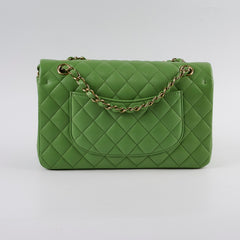 Chanel Medium/Large Caviar Double Classic Flap Green Microchipped