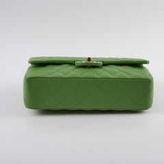 Chanel Medium/Large Caviar Double Classic Flap Green Microchipped