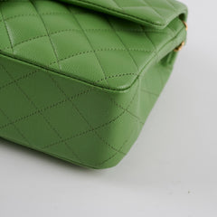 Chanel Medium/Large Caviar Double Classic Flap Green Microchipped