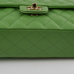 Chanel Medium/Large Caviar Double Classic Flap Green Microchipped