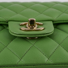 Chanel Medium/Large Caviar Double Classic Flap Green Microchipped
