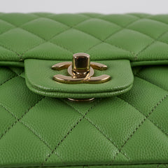 Chanel Medium/Large Caviar Double Classic Flap Green Microchipped