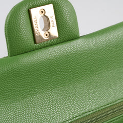 Chanel Medium/Large Caviar Double Classic Flap Green Microchipped