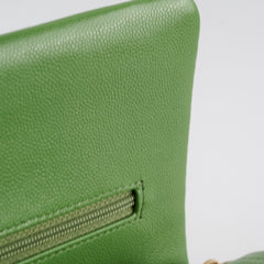 Chanel Medium/Large Caviar Double Classic Flap Green Microchipped