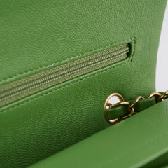 Chanel Medium/Large Caviar Double Classic Flap Green Microchipped