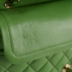 Chanel Medium/Large Caviar Double Classic Flap Green Microchipped