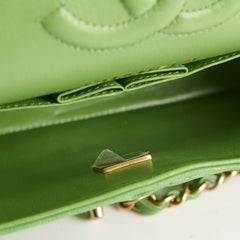 Chanel Medium/Large Caviar Double Classic Flap Green Microchipped