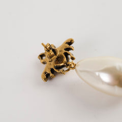 Gucci Aged Gold Finish Bee Earrings with Drop Pearl