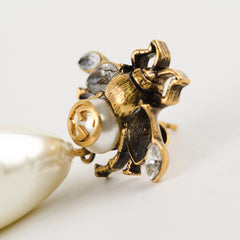 Gucci Aged Gold Finish Bee Earrings with Drop Pearl