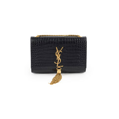 Saint Laurent Kate Small Tassel Croc Black