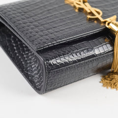 Saint Laurent Kate Small Tassel Croc Black