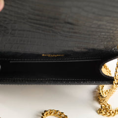 Saint Laurent Kate Small Tassel Croc Black