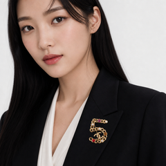 Chanel 5 Crystal and Pearl Brooch - AI model shot (asian)