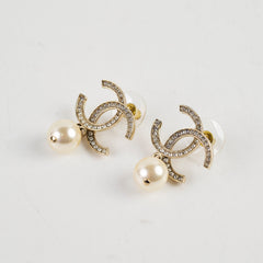 Chanel CC Crystal Pearl Drop Earrings Costume Jewelery