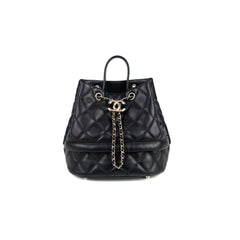 Chanel Caviar Rolled Up Bucket Drawstring Bag Black
