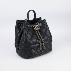 Chanel Caviar Rolled Up Bucket Drawstring Bag Black