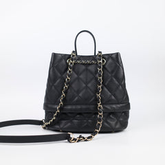 Chanel Caviar Rolled Up Bucket Drawstring Bag Black