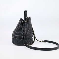 Chanel Caviar Rolled Up Bucket Drawstring Bag Black