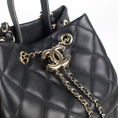 Chanel Caviar Rolled Up Bucket Drawstring Bag Black