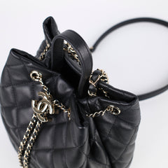 Chanel Caviar Rolled Up Bucket Drawstring Bag Black