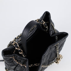 Chanel Caviar Rolled Up Bucket Drawstring Bag Black