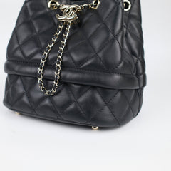 Chanel Caviar Rolled Up Bucket Drawstring Bag Black