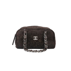Chanel Brown Suede Camelia Bowling Bag