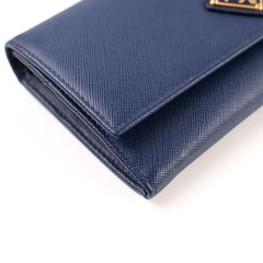 Prada Continental Wallet Navy With Card Holder