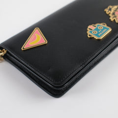 Prada Smalto Robot Pins Wallet on Chain Black Saffiano Leather