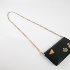 Prada Smalto Robot Pins Wallet on Chain Black Saffiano Leather