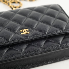 Chanel Caviar Wallet on Chain WOC Black GHW Microchipped