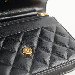 Chanel Caviar Wallet on Chain WOC Black GHW Microchipped