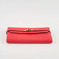Hermes Kelly Wallet Rouge Tomate (S5) Epsom Gold hardware X Stamp